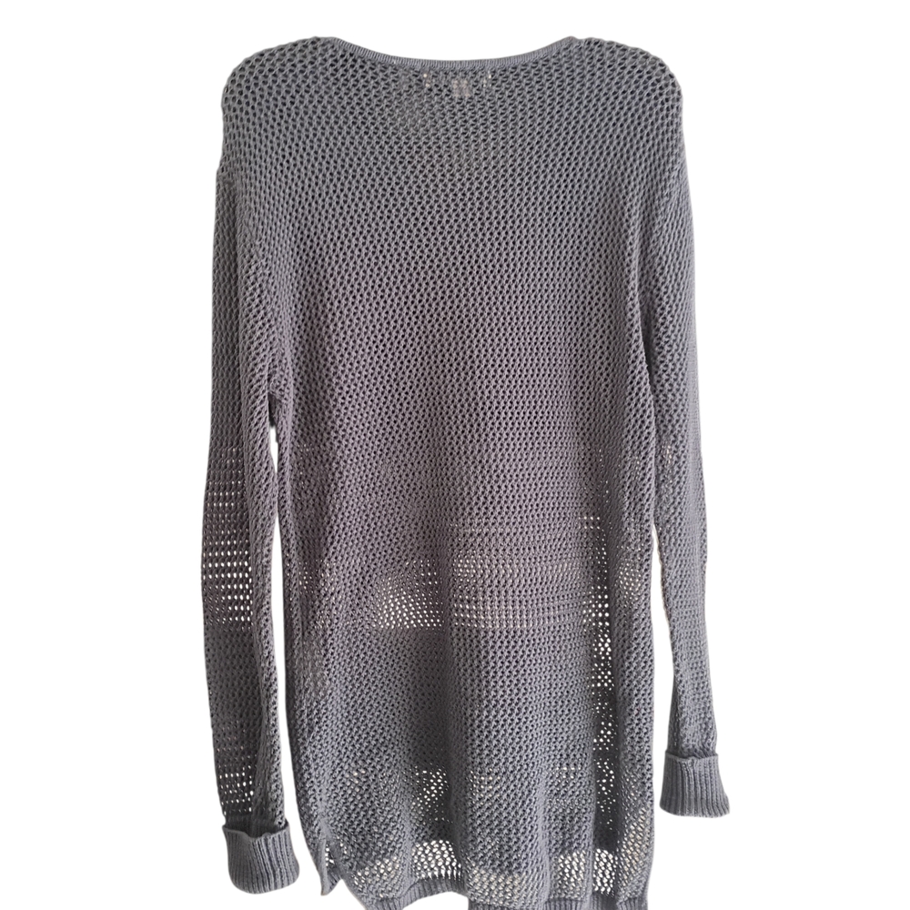 EUC Simply Noelle Gray Open-Knit Mesh Tunic Women S/M (8-10) Comfy Long Sleeve - Picture 3 of 6